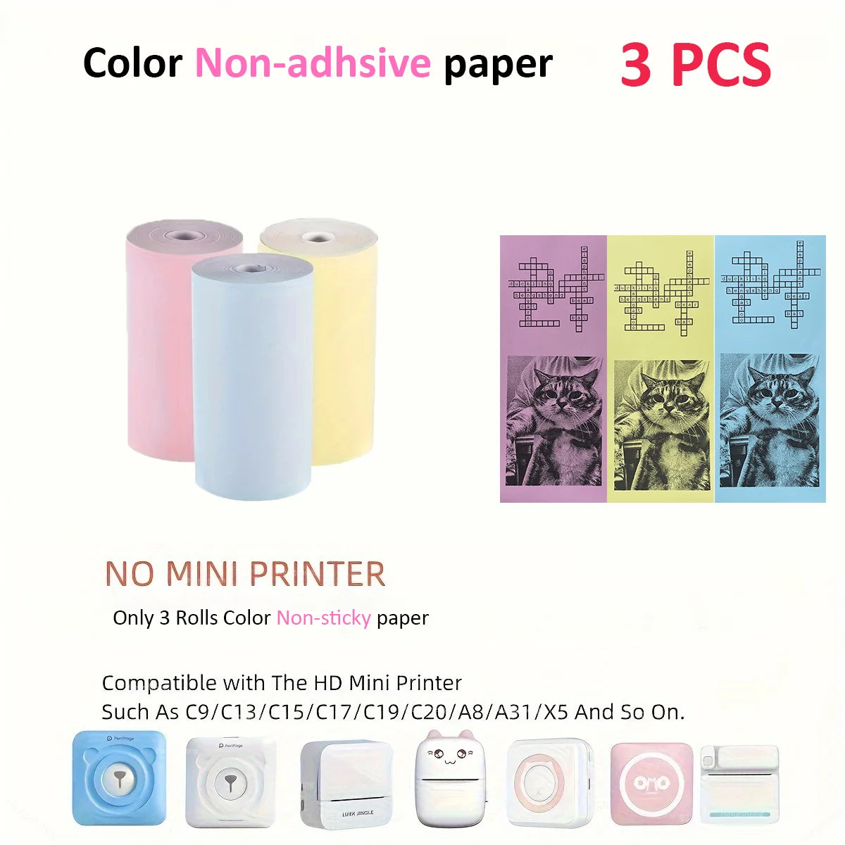 Thermal Printer Mini Portable Printer with 7 Roll Paper for Journal/DIY Scrapbook/Notes/Lists/Label/Memo Printer for iOS&Android