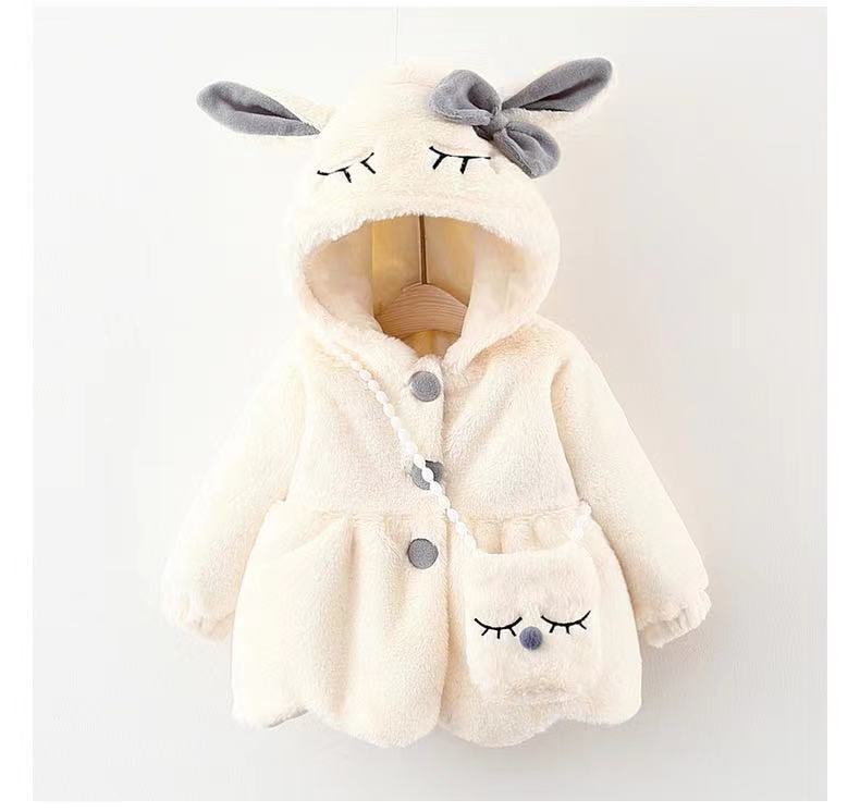 872 New winter children's clothing, girls' long-sleeved hooded coat, thickened fur sweater, rabbit ears coat