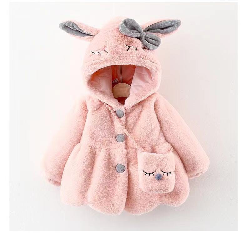 872 New winter children's clothing, girls' long-sleeved hooded coat, thickened fur sweater, rabbit ears coat