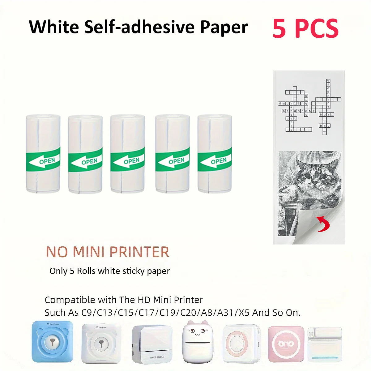 Thermal Printer Mini Portable Printer with 7 Roll Paper for Journal/DIY Scrapbook/Notes/Lists/Label/Memo Printer for iOS&Android