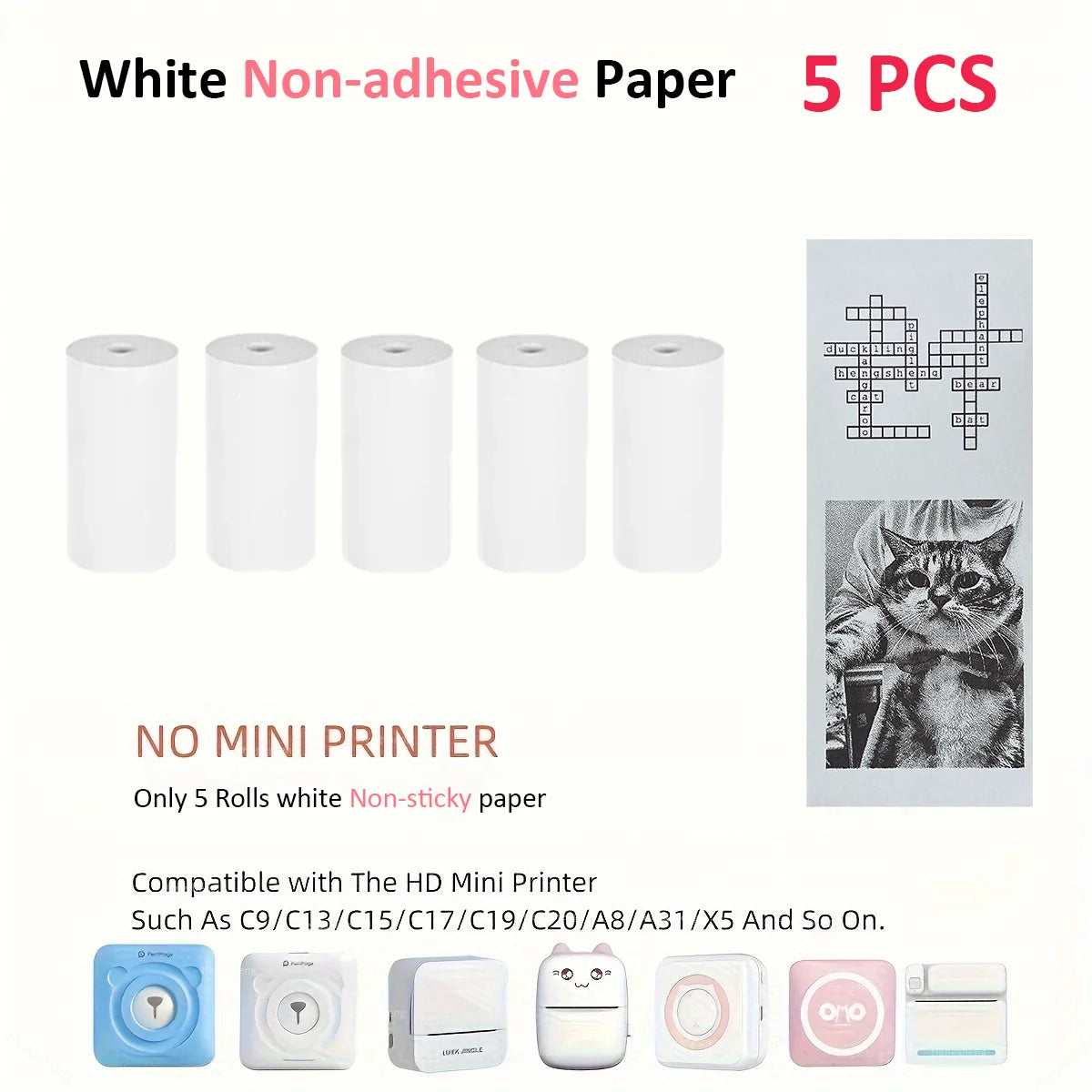 Thermal Printer Mini Portable Printer with 7 Roll Paper for Journal/DIY Scrapbook/Notes/Lists/Label/Memo Printer for iOS&Android