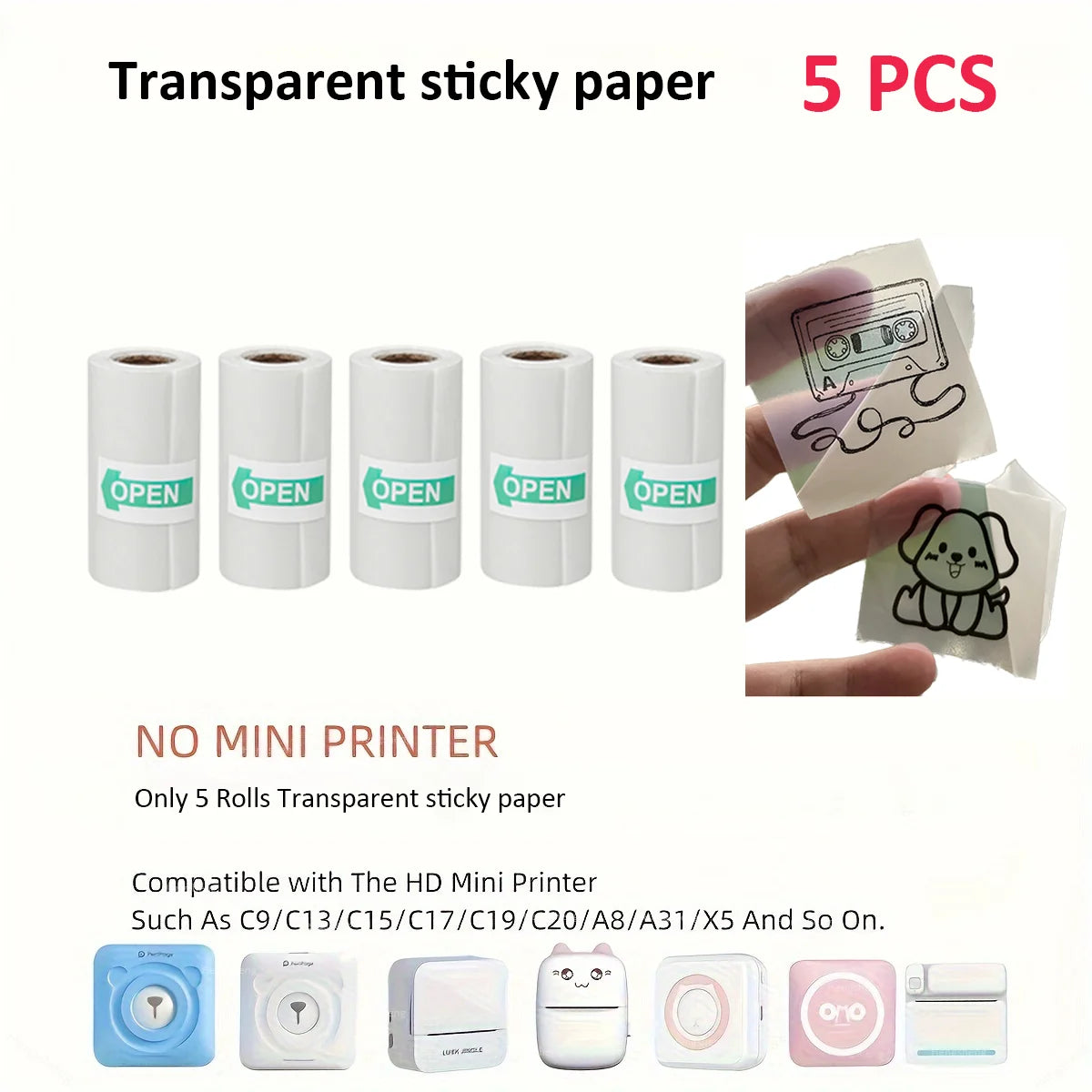 Thermal Printer Mini Portable Printer with 7 Roll Paper for Journal/DIY Scrapbook/Notes/Lists/Label/Memo Printer for iOS&Android